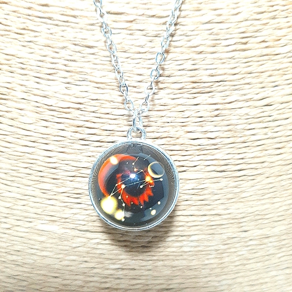 Brightly Colored Optical ArtGlass Orb on Silver Toned Chain  Pendant Necklace